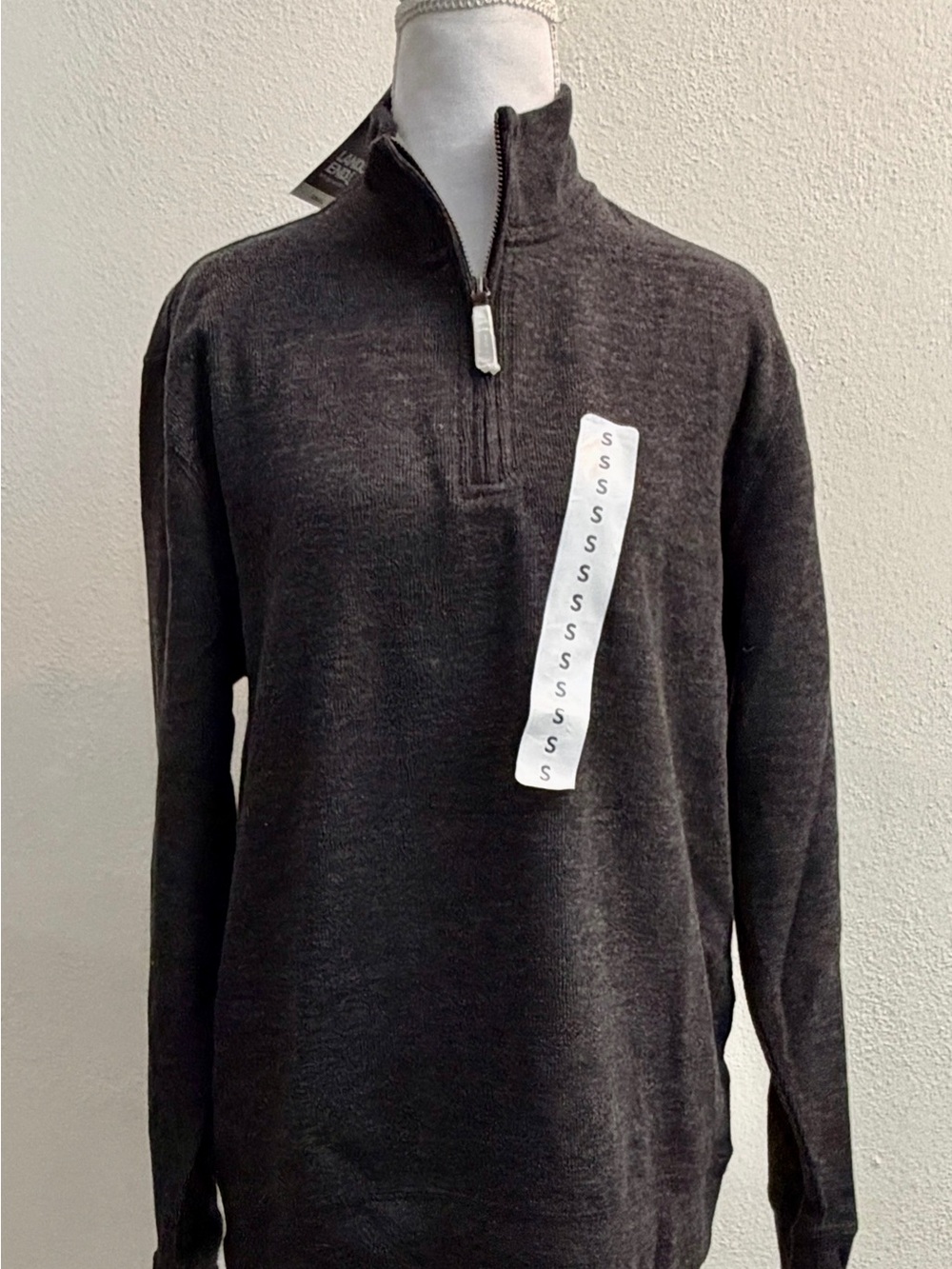 Lands' End Ribbed Quarter Zip Pullover Sweater Men's Small Dark Charcoal Gray